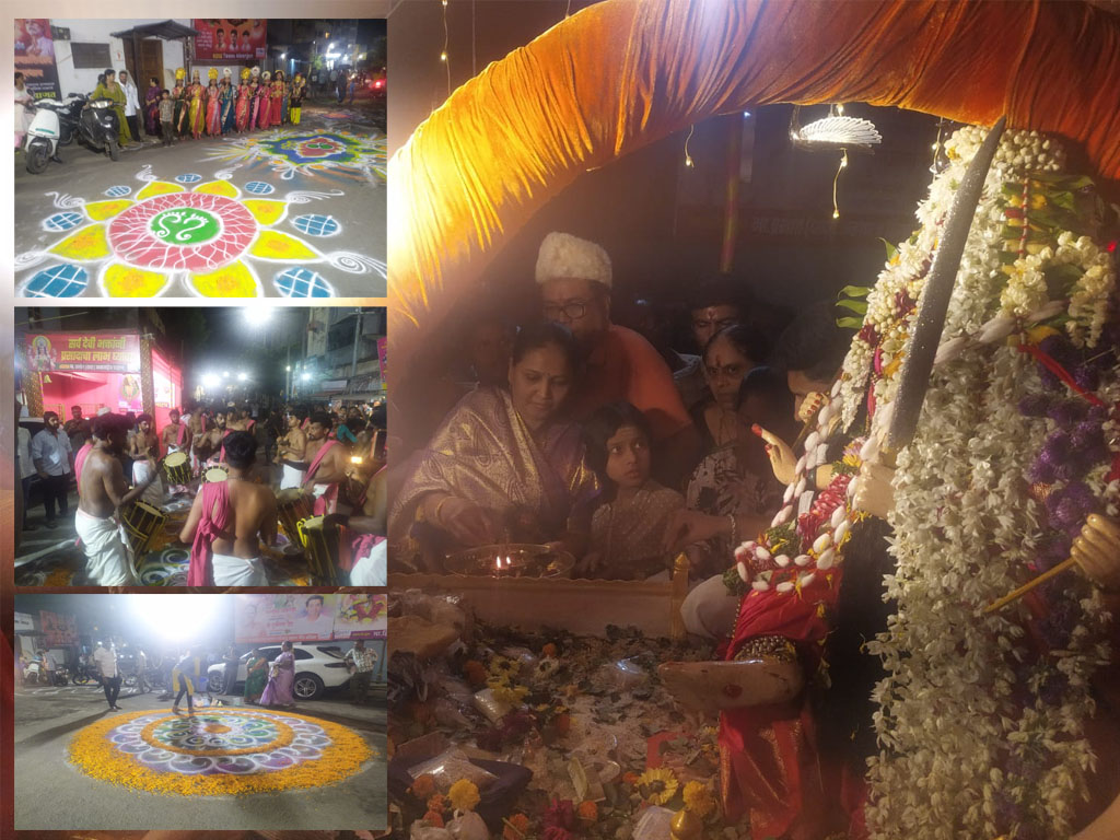 उद्यमी प्रशांत बाबासाहेब चव्हाण और मित्र  परिवार ने किया श्री.अंबाबाई की पालकी का किया भव्य रूप से स्वागत
